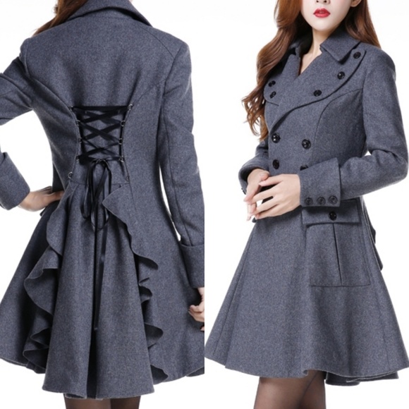 Plus Size Lace Up Back Wool Coat Jacket Size 24 - Picture 2 of 4